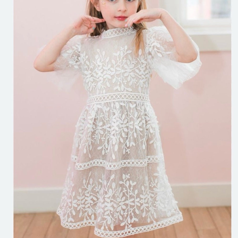 Ivy City Co White Lace Kids Formal Dress